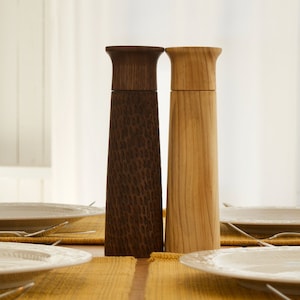 Unique Minimalist Style Salt and Pepper Mill Carved in Black Walnut and Ash Handmade in Canada image 6