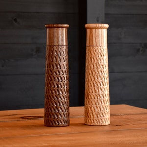 Unique Minimalist Style Salt and Pepper Mill Carved in Black Walnut and Ash Handmade in Canada image 1