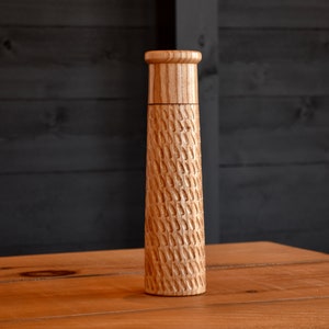 Unique Minimalist Style Salt and Pepper Mill Carved in Black Walnut and Ash Handmade in Canada image 3