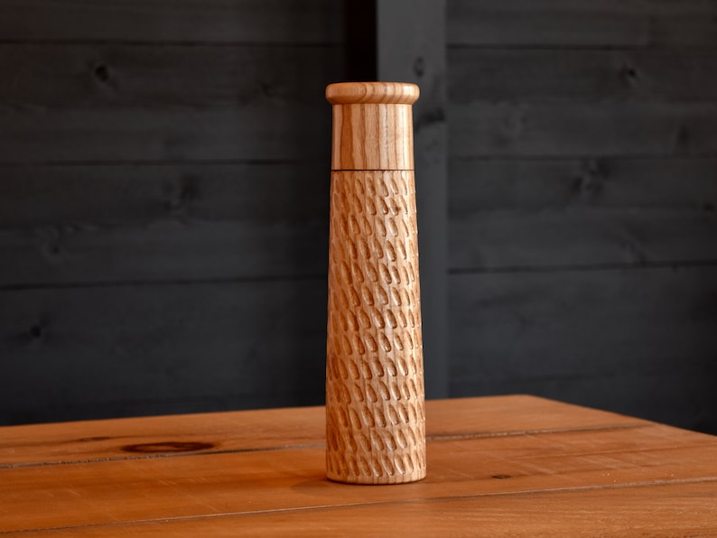 Unique Minimalist Style Salt and Pepper Mill Carved in Black Walnut and Ash Handmade in Canada image 3