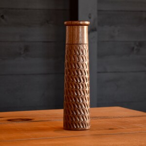 Unique Minimalist Style Salt and Pepper Mill Carved in Black Walnut and Ash Handmade in Canada image 2