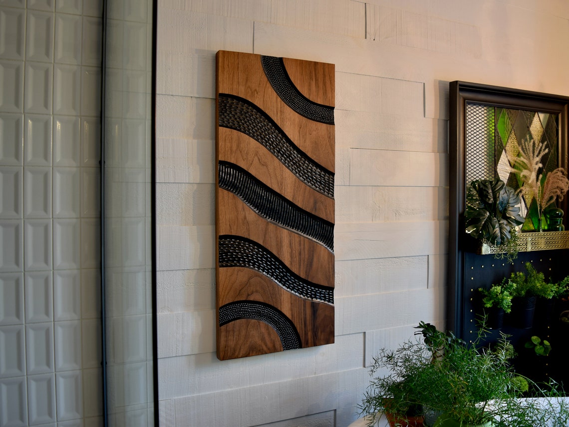 Unique Minimalist Solid Wood Black Walnut Wall Art Carved - Etsy
