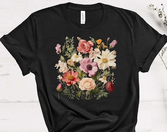 Boho Flowers Tshirt, Boho Wildflowers Cottagecore Shirt, Vintage Botanical Tee, Pastel Floral Nature Shirt, Garden Lover Gift, Gift for Mom