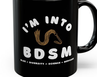Caneca de café preta para apoiante do partido democrático BDSM Azul Diversidade Ciência Medicare Design Declaração política Copo de cerâmica Caneca preta 11 onças 15 onças