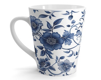 Caneca com café com flor azul 12 onças, canecas, xícaras, café e chá, presente para ela, canecas de cerâmica luxuosas, caneca de escritório, canecas luxuosas para chá e café