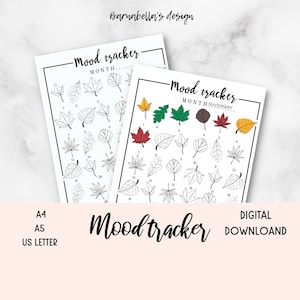 Mood tracker bladeren, Mood tracker afdrukbaar, Stemming grafiek, Stemming grafiek afdrukbaar, Grappige grafiek, Boullet dagboek accessoires
