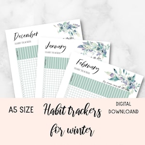 Habit tracker for winter, A5 printable habit tracker, initiative tracker, goal planner, goal planner printable, bullet journal accessories