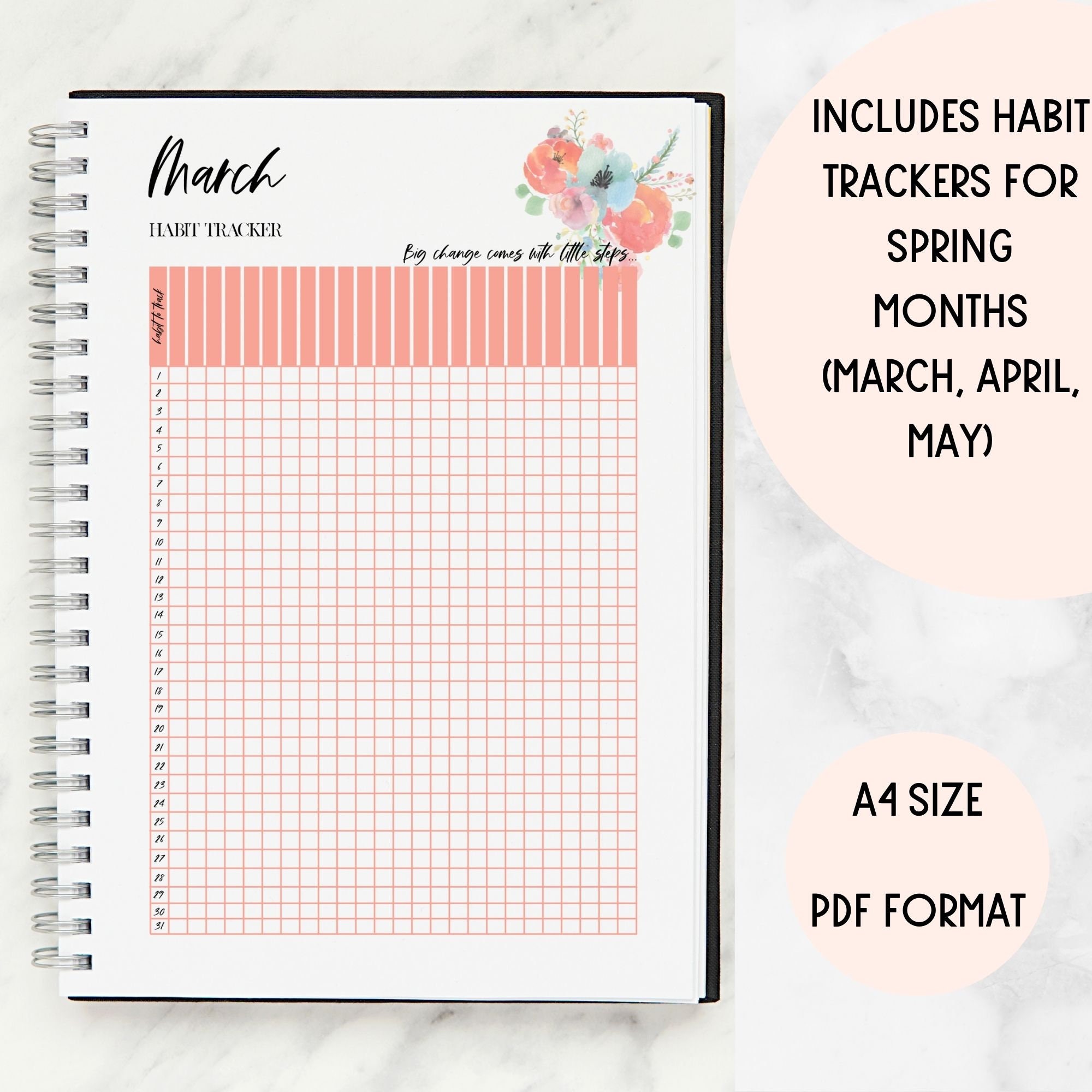 Spring Can Tracker Habit Tracker for Spring, A4 Printable Habit Tracker, Initiative ...