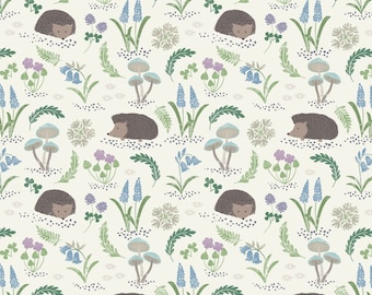 Hedgehog on Cream - Lewis & Irene - Per 1/2 metre - Bluebell Wood Reloved Collection - 100% Cotton - Quilting Fabric