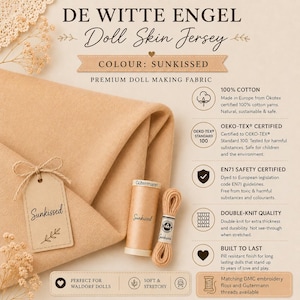 Doll Making Jersey - De Witte Engel - Waldorf Doll Skin - 100% Cotton- Jersey Doll Skin Doll Skin Jersey Fabric - Cotton Jersey Skin Fabric Sunkissed