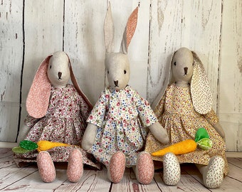 Handmade Linen Bunny  - 100% Natural Fabrics - Girl Doll - Girl Bunny - Stuffed Toy - Handmade - Bunny - Rabbit - Plushie - Plush Toy