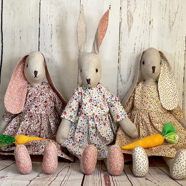 Handgemachte Leinen Bunny - 100% Natürliche Stoffe - Mädchen Puppe - Girl Bunny - Stofftier - Handgemacht - Häschen - Kaninchen - Plushie - Plüschtier