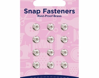 Hemline Snap Fasteners/Poppers - 7mm / 0.25" - 12 Sets