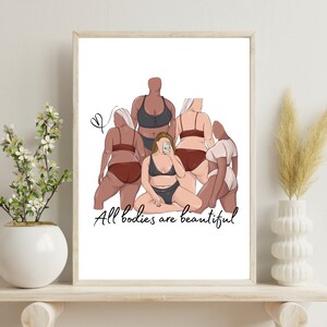 Body positivity wall print, curvy body wall art, instant digital download, printable female body art, body acceptance, plus size woman
