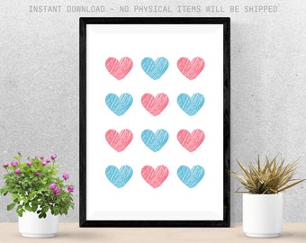 Nursery Printable, Kid Room Wall Art, Children Prints, Baby Room Wall Decor, Kid Bedroom Decor, Printable Kids Art, Heart Print Wall Art