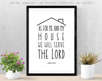 Bible Verse Printable, Scripture Wall Art, Christian Prints, Religious Posters, Joshua 24:15, House Quotes, Living Room Decor for Walls