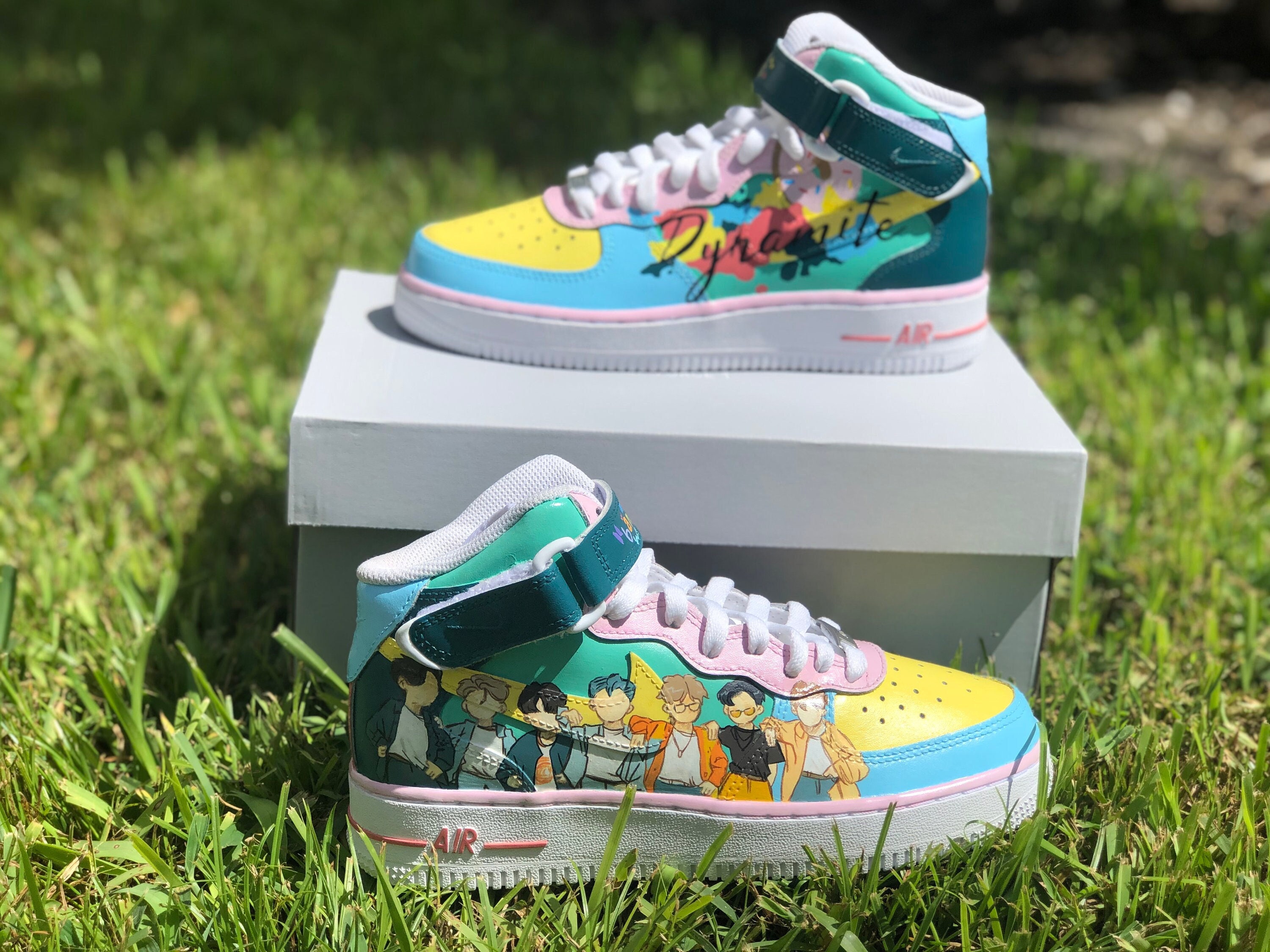 BTS Dynamite Custom Kpop Nike Air Force 1 Mid Shoes 5Y W | Etsy