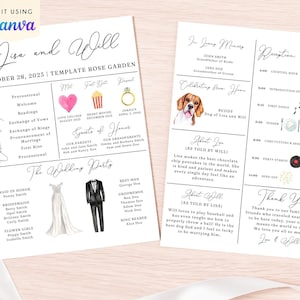 Wedding Program Template (Customizable, Watercolor Wedding Program, Unique Wedding Program, Fun Wedding Program, Wedding Timeline Template)