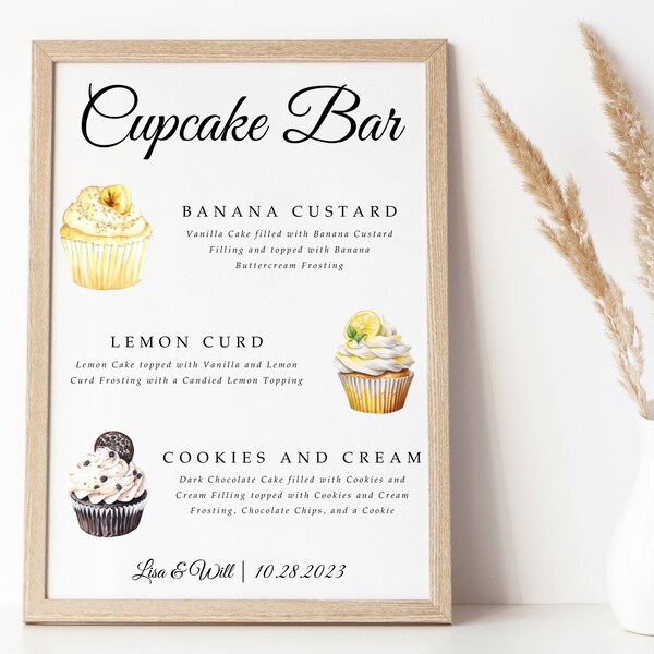 Cupcake Sign Template (Customizable, Cupcake Wedding Sign, Cupcake Reception Sign, Dessert Menu, Cupcake Sign, Wedding Cupcake Flavors)