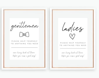 Bathroom Sign Templates-Ladies and Gentlemen (Customizable, Wedding Bathroom Sign, Bathroom Sign Template, Modern Editable Wedding Template)