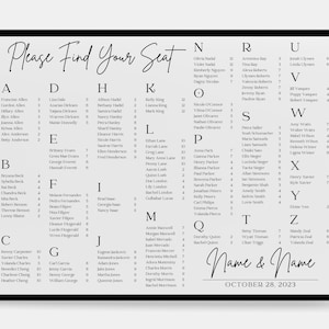 Wedding Seating Chart (Alphabetical Seating Chart, Seating Chart Template, Wedding Seating Plan, Alphabetical Wedding Seating Chart)