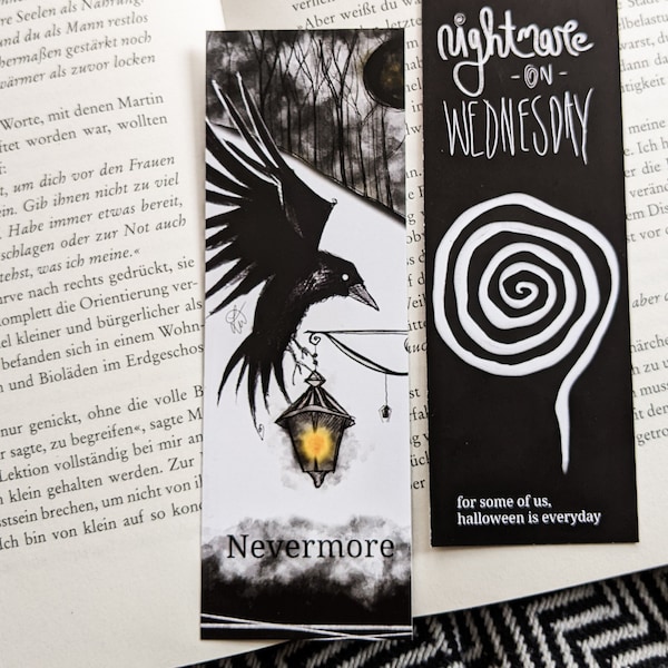 Lesezeichen "nevermore" Tim Burton, Wednesday Addams, Poe, Raven