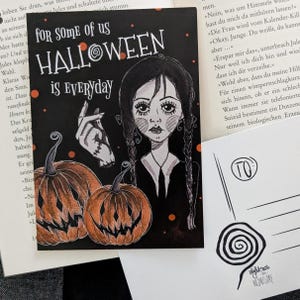 Print & Postkarte "everyday is halloween" A6 Nightmare on Wednesday, Tim Burton Stil, Schwarz Weiß, Zeichnung, Booklover, Ghost