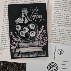 Print & Postkarte "eyes potion" A6 Nightmare on Wednesday, Tim Burton Stil, Schwarz Weiß, Zeichnung, Booklover, Valentine, Ghost