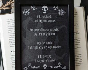 Print A5 "moonlight love" auf Leinenstruktur - Nightmare on Wednesday, Tim Burton Stil, Schwarz Weiß, Zeichnung, Booklover