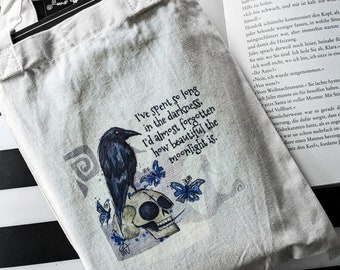 Kleine Baumwolltasche für Bücher / Büchertasche "Moonlight Raven" Nightmare on Wednesday, Tim Burton Stil, Booklover