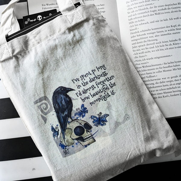 Kleine Baumwolltasche für Bücher / Büchertasche "Moonlight Raven" Nightmare on Wednesday, Tim Burton Stil, Booklover
