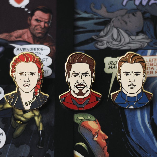 Avengers Endgame - Marvel MCU Enamel Pin - Captain America / Black Widow / Iron Man / Steve Rogers / Natasha Romanoff / Tony Stark