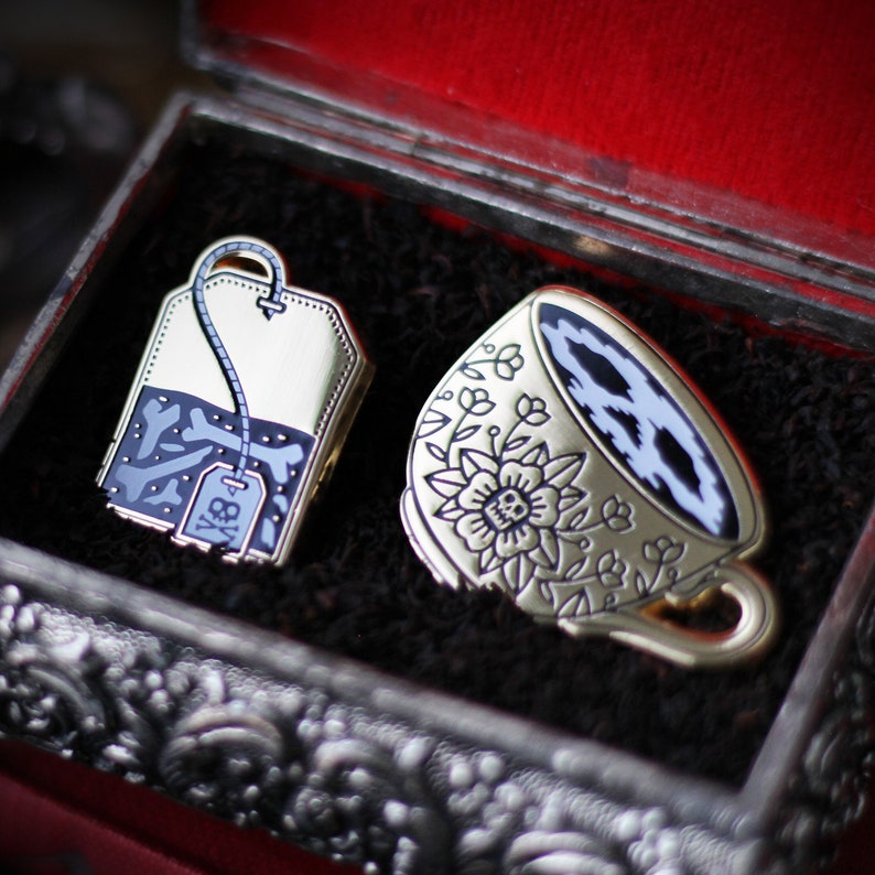 Poisonous Tea Bag & Skull Enamel Pin Etsy