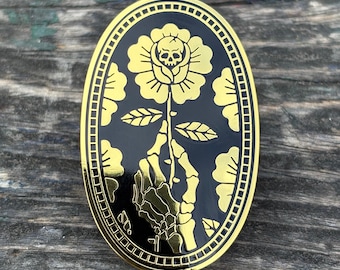 Skeleton Hand Rose Enamel Pin, Rose Pin, Memento Mori Pin