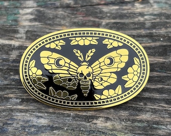 Skull Moth Enamel Pin, Moth Pin, Memento Mori Pin