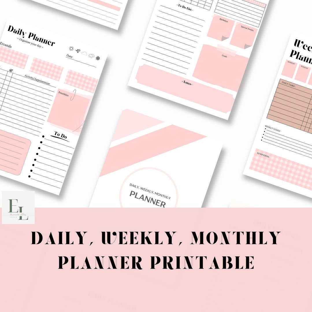 Daily, Weekly, Monthly Printable Planner Bundle, US Letter Size ...