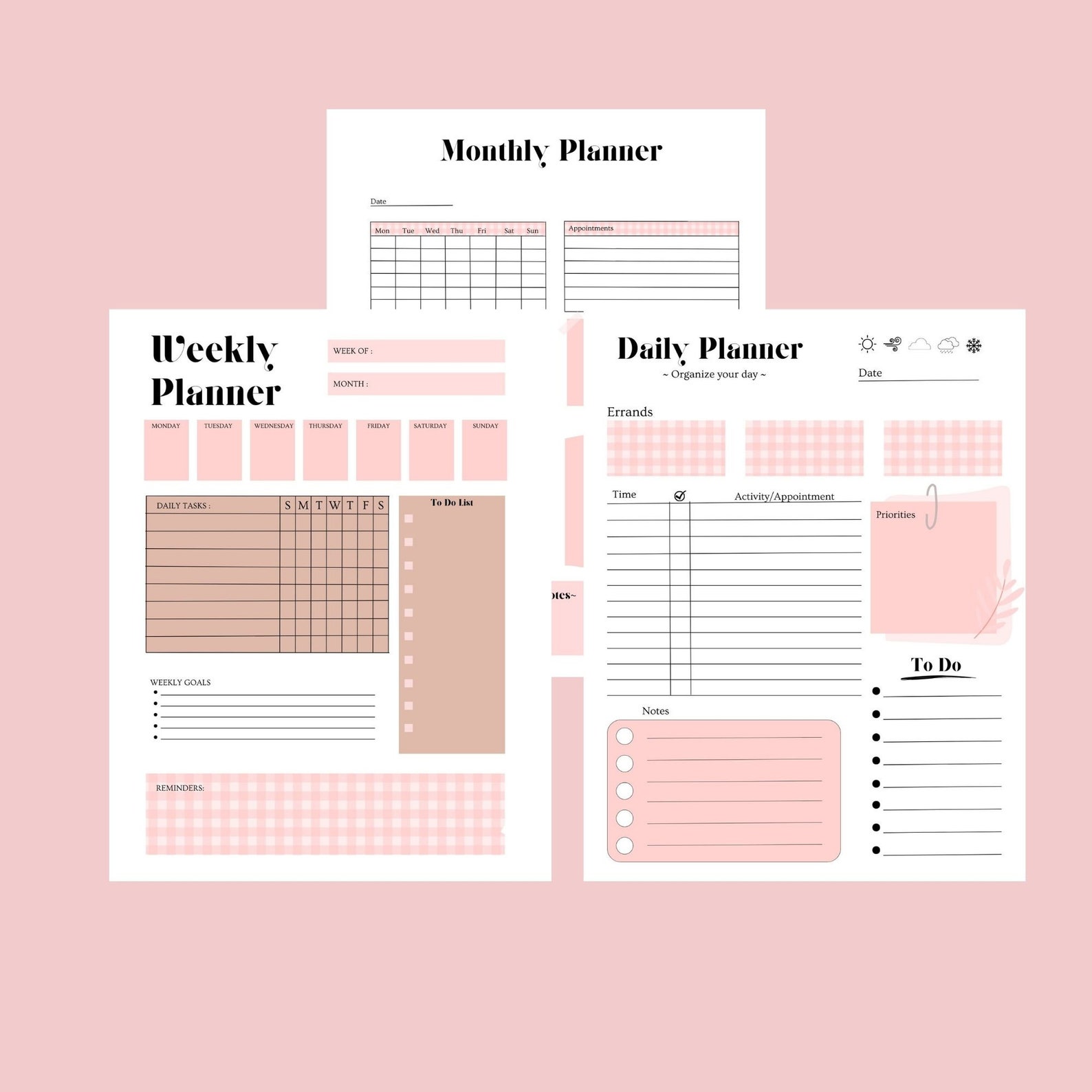 Daily, Weekly, Monthly Printable Planner Bundle, US Letter Size ...