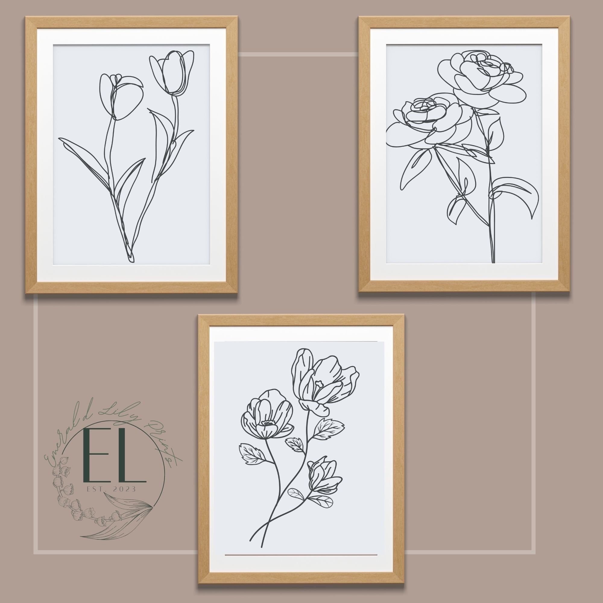 Modern Floral One Line Printable Set of 3 Wall Art, Modern Line Art Set ...