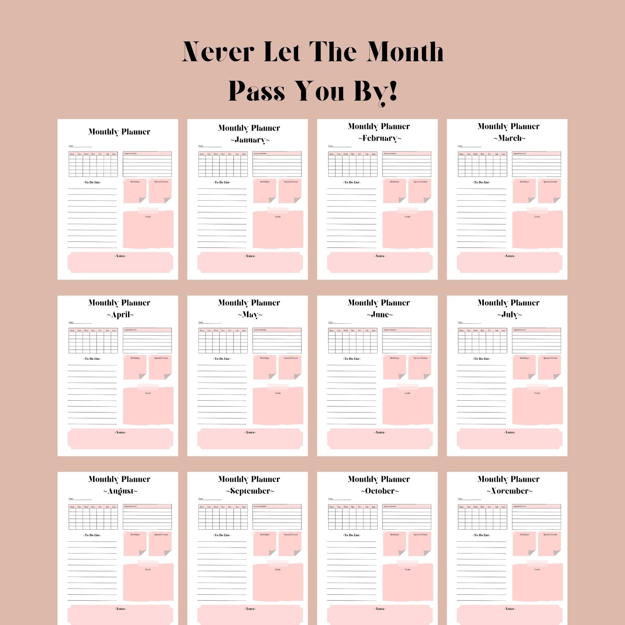 Daily, Weekly, Monthly Printable Planner Bundle, US Letter Size ...
