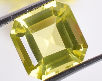 Lemon Quartz Gemstone: Natural Faceted Octagon Asscher Cut, 8mm