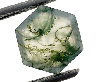 Green Moss Agate Hexagon Step Cut Gemstone, Moss Agate Loose Gemstone Size 8.0X8.0X4.0 MM, Natural Moss Agate Healing Mineral Crystals