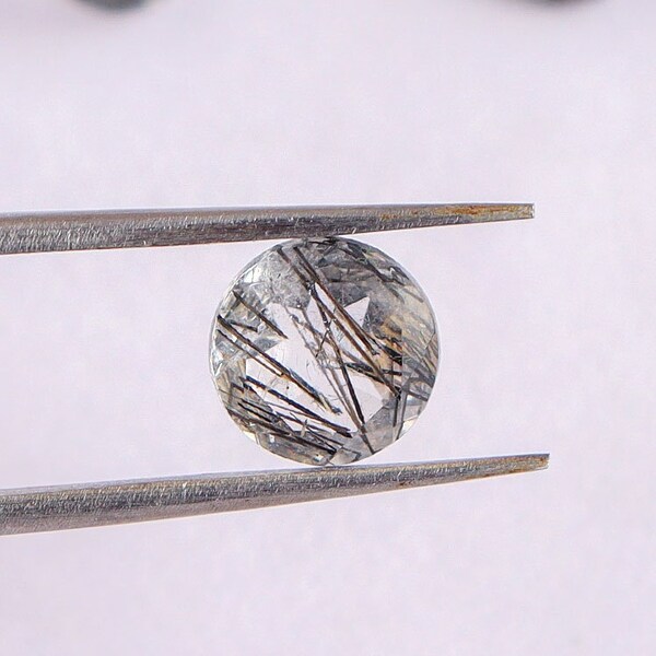 Black Rutile Quartz Round Shape Brilliant Cut Gemstone,  Natural Healing Mineral Crystal For Jewelry Making Supply Size 7.0X7.0X4.0 MM
