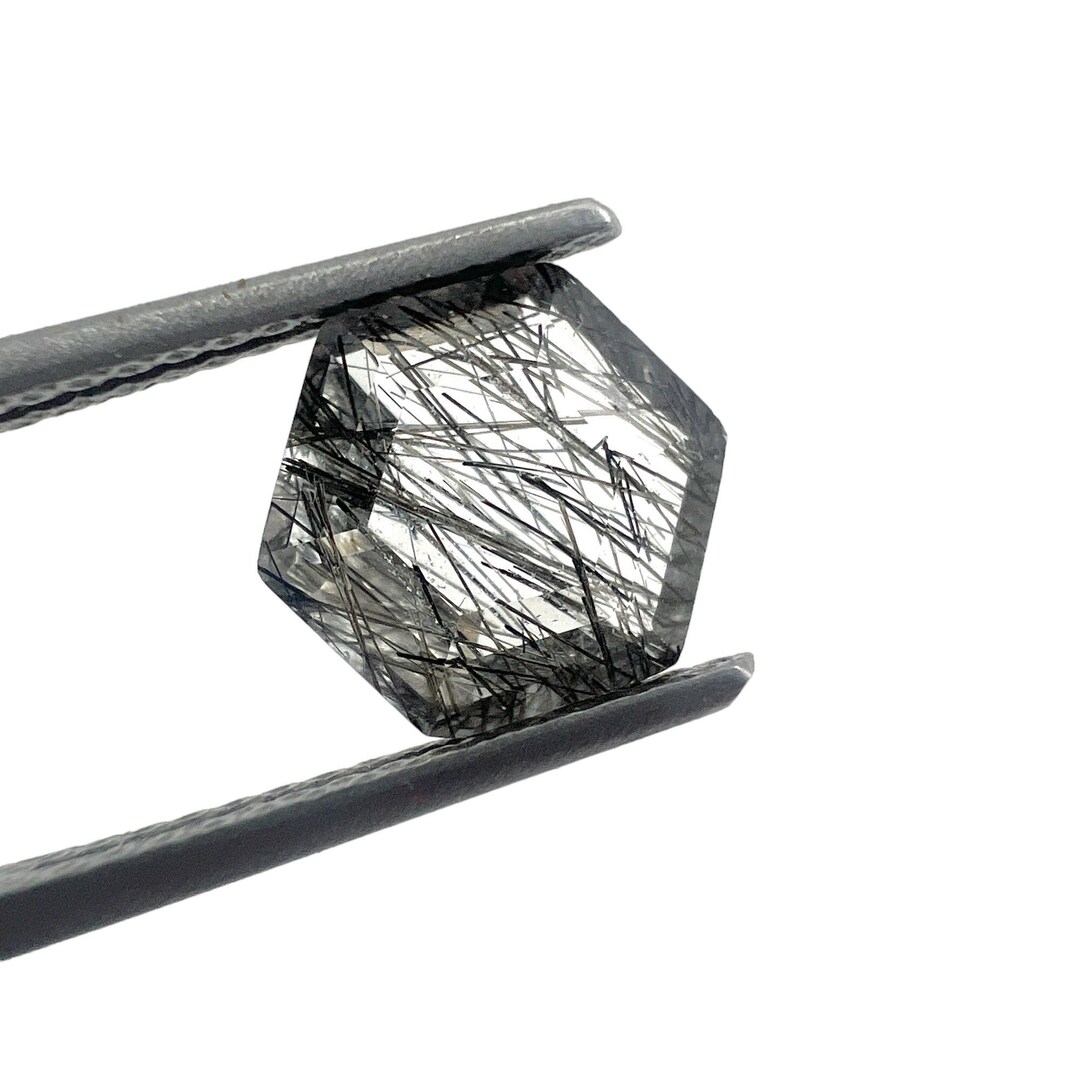 Natural Black Rutile Quartz Hexagon Shape Step Cut Gemstone ...