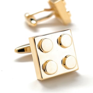 Block King Cufflinks Gold Tone Brick Cuff Links Nerdy Party Master Engineer Fun Classic Unique Comes with Gift Box