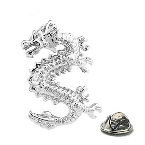 Standing Dragon Pin Chinese Silver Lucky Dragon Lapel Pin Dragon Tie Tack Pin Backpack Pin