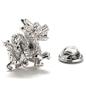 Chinese Dragon Lapel Pin Hong Kong Chinese Mythology Dragon Tie Pin Tack Silver 3D Design Lanyard Pin Enamel Pin