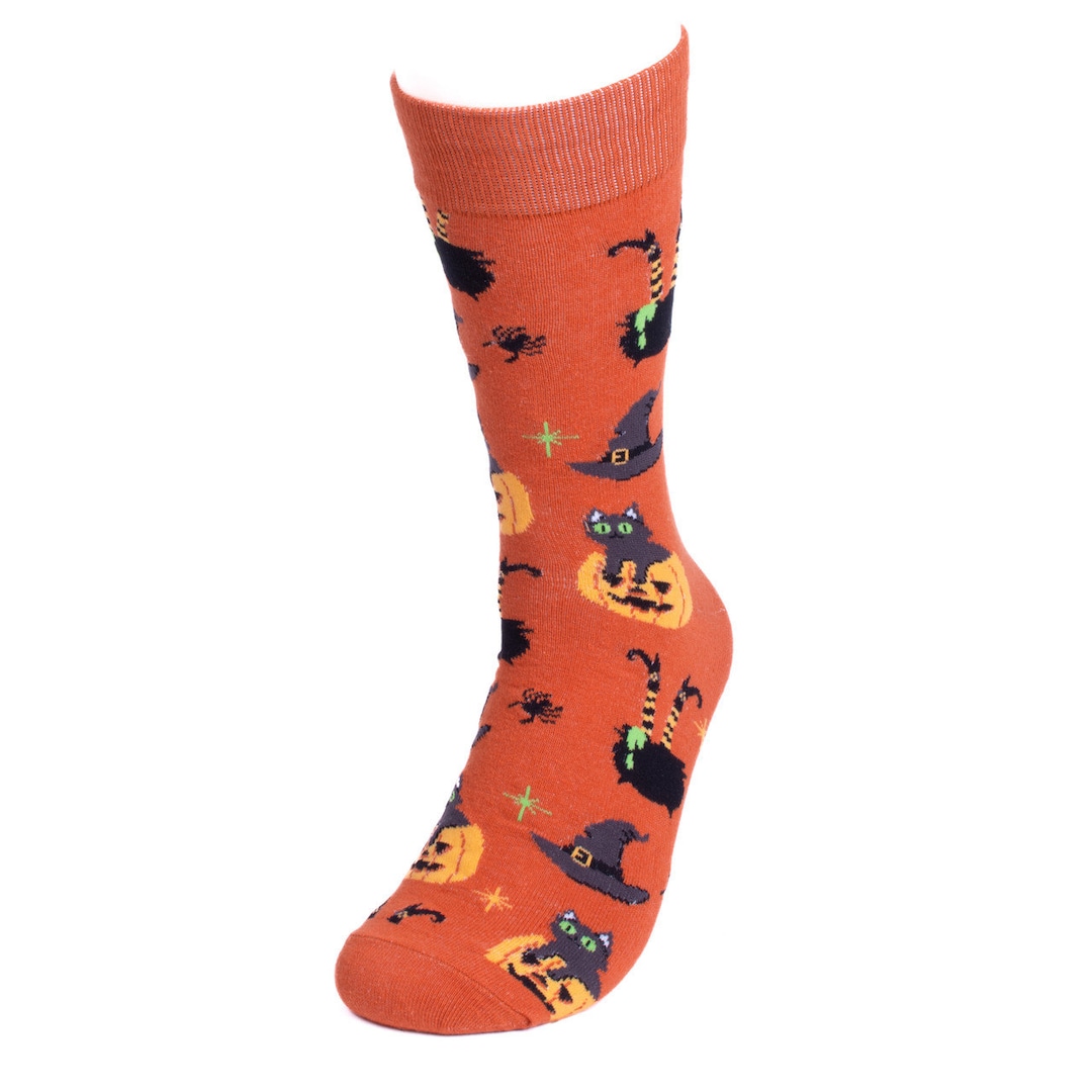 Halloween Witches Socks Black Cats and Pumpkins Mens Novelty Socks