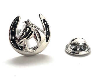 Lucky Horseshoe & Horse Head Design Lapel Pin Badge in Engraved Personalised Gift Box