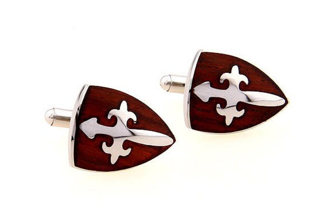 Crusader Shield Cufflinks Real Hand Inlay Pennsylvania Cherry Etsy