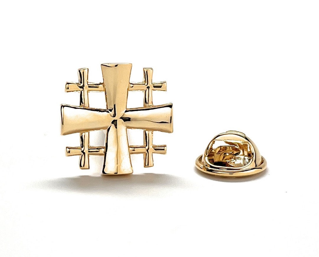 Jerusalem Cross Lapel Pin Crusaders Shield Cut Out Design Gold Etsy
